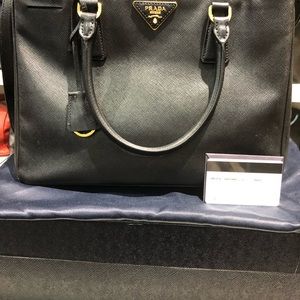Black Safiano Leather Handle Bag with Strap